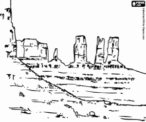 Monument Valley, rocky landscape coloring page