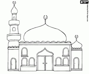 Mosque with domes and minaret coloring page