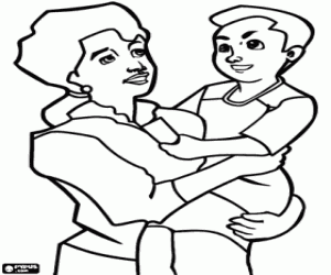 A mother with her child in her arms coloring page