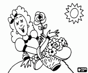 A mother happy with flowers coloring page