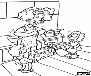 A mother happy with the gift coloring page