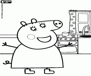 The mother of Peppa Pig in the kitchen coloring page