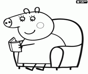 The mother of Peppa Pig is reading coloring page