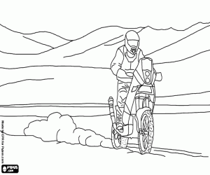 A motorcycle rider in a rally raid coloring page