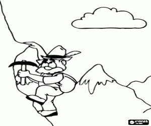 Mountaineer scaling a peak coloring page