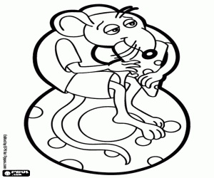 Mouse and cheese, the number 8 coloring page
