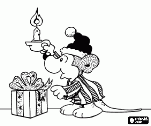 A mouse with a Christmas gift coloring page