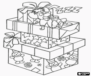 A mouse and Christmas presents coloring page