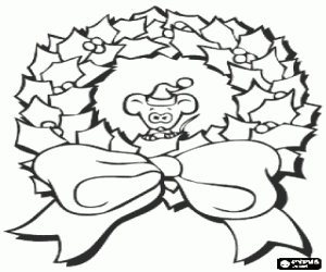 A mouse and a Christmas wreath coloring page