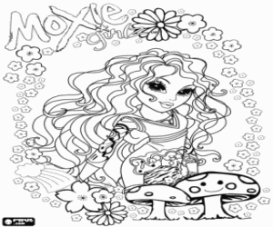 MoxieGirlz with flowers nd mushrooms coloring page