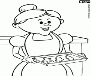 Mrs. Claus and the cookies coloring page