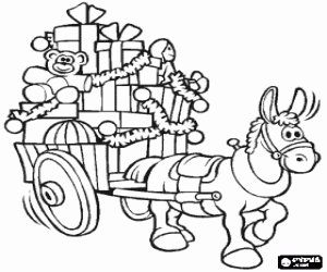 Mule and cart with Christmas gifts coloring page