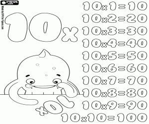 The multiplication table of 10 coloring page