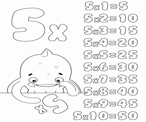 The multiplication table of 5 coloring page