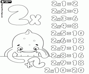 Multiplication table x 2 coloring page