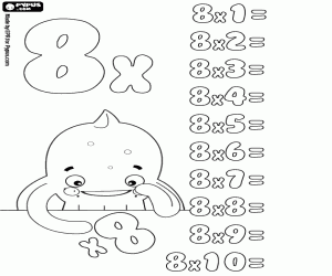 Multiplication table x 8, in blank coloring page