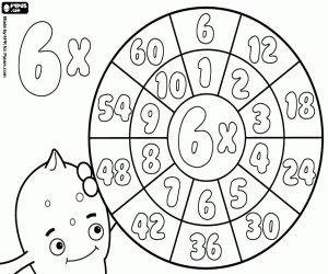 Multiplication, the wheel of 6 coloring page