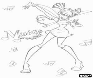 Musa, Fairy of the music and sound coloring page