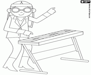 Musician and electronic keyboard coloring page