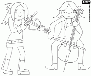 Musicians and stringed instruments coloring page