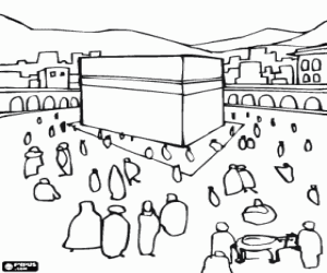 Muslim pilgrims in Mecca coloring page