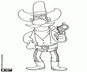 Mustachioed gunslinger with weapon coloring page