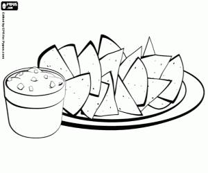Nachos with sauce, Mexican dish coloring page