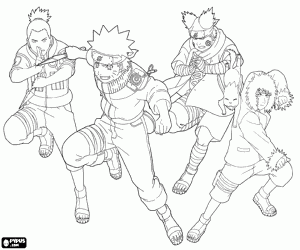 Naruto with his friends coloring page