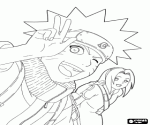 Naruto Uzumaki and Sakura Haruno coloring page