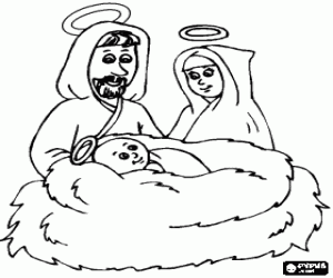 Nativity,Baby Jesus with his parents coloring page
