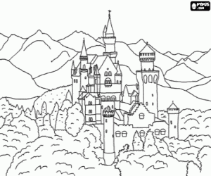 A neo-gothic castle in Bavaria coloring page