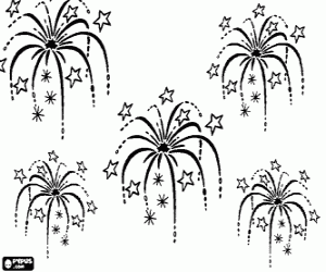New year's Celebration, fireworks coloring page