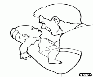 A newborn with his father coloring page