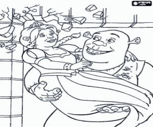The newlyweds Shrek and Fiona coloring page