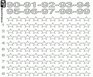 From ninety to one hundred with stars coloring page