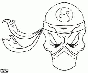 The ninja skull with Yin and Yang coloring page