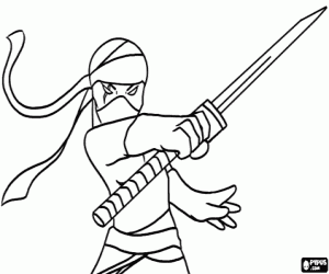 A ninja with the sword coloring page