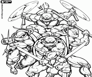 The ninja turtles with the weapons coloring page