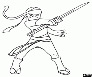 A ninja warrior in the fight coloring page