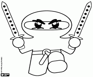 Ninja warrior with two katanas coloring page