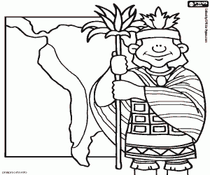 Noble inca and map of Tawantinsuyu coloring page