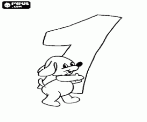 Number 1 with a dog coloring page