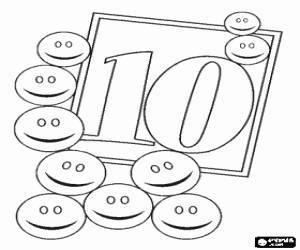 Number 10 with ten smiling faces  coloring page
