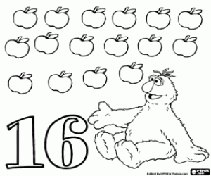 Number 16 and Cookie Monster coloring page