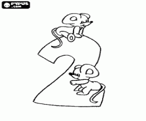 Number 2 with two mice coloring page