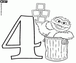 Number 4 and Oscar with four cubes coloring page
