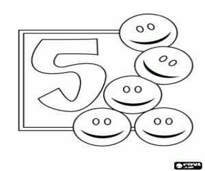 Number 5 fun with five smiley coloring page