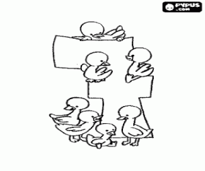 Number 7 with seven ducks coloring page