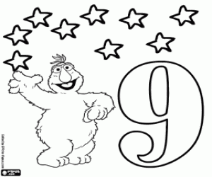 Number 9 and Telly with nine stars coloring page