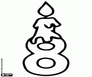 Number eight with birthday candle coloring page